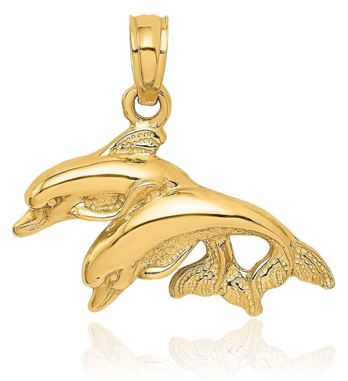 10K Solid Yellow Gold Sea Dolphin Necklace Ocean Fish Pendant Summer Beach Nautical Charm