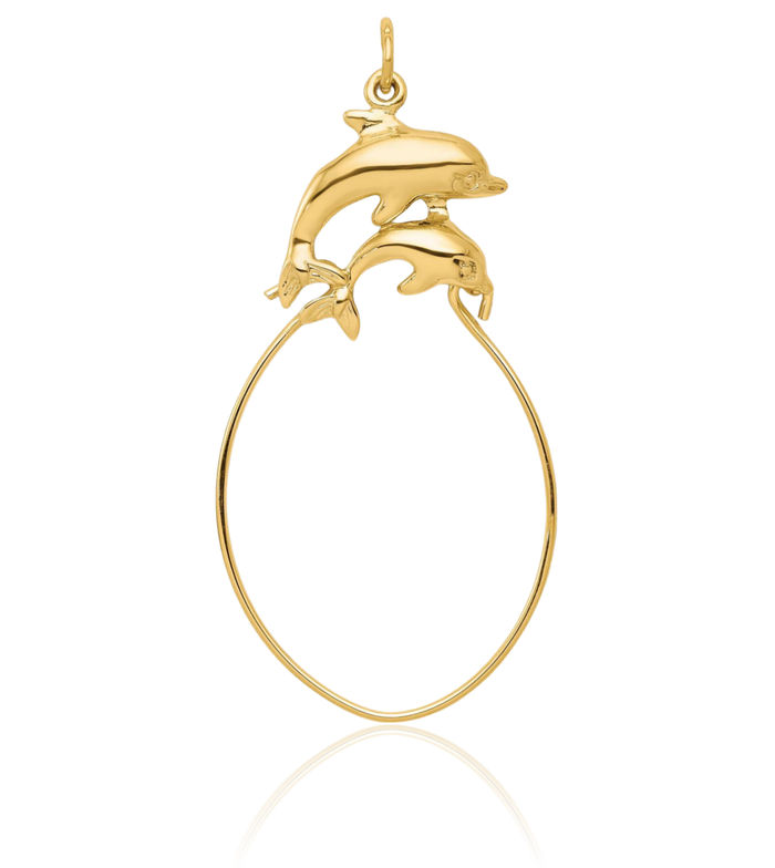 10K Solid Yellow Gold Sea Dolphin Necklace Ocean Fish Pendant Summer Beach Nautical Charm Holder