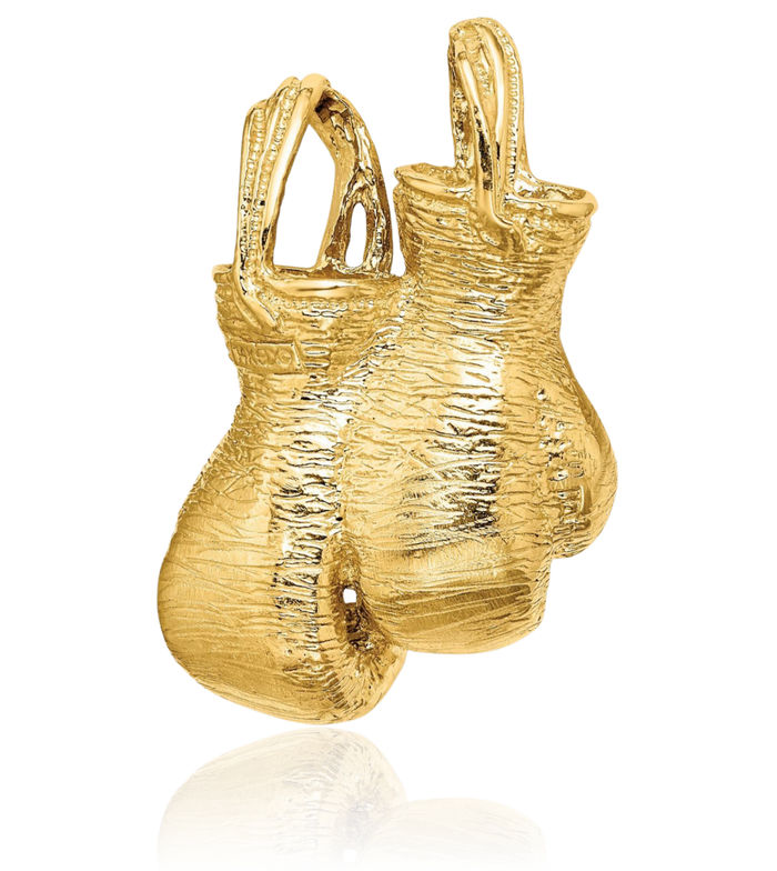 10K Solid Yellow Gold Double Boxing Gloves Necklace Karate Charm Sports Pendant