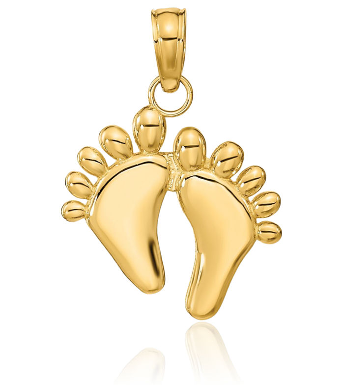 10K Solid Yellow Gold Double Feet Hang Ten Necklace Chain Pendant Charm