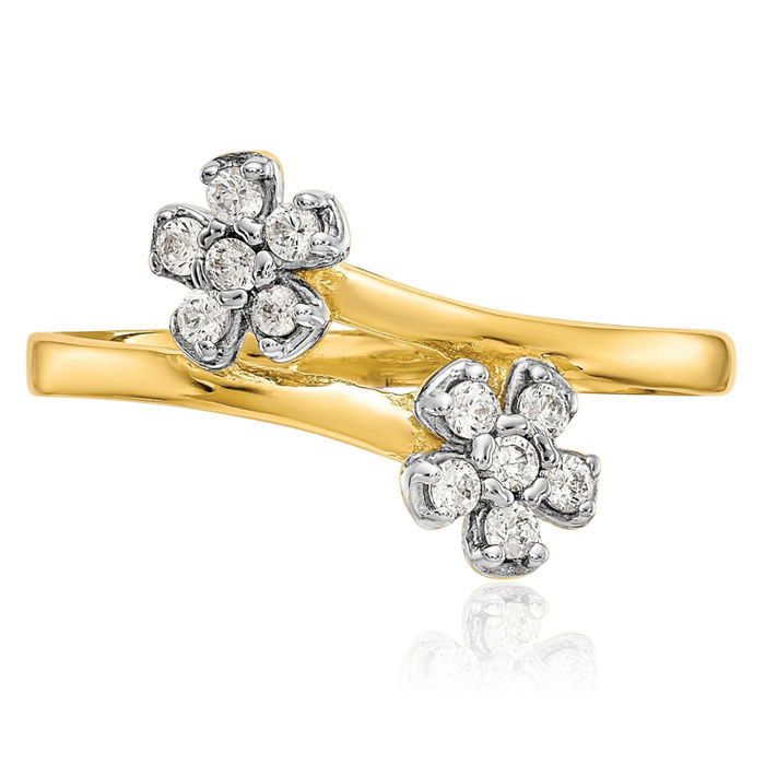 10K Solid Yellow Gold Double Flower Cubic Zirconia CZ Ring