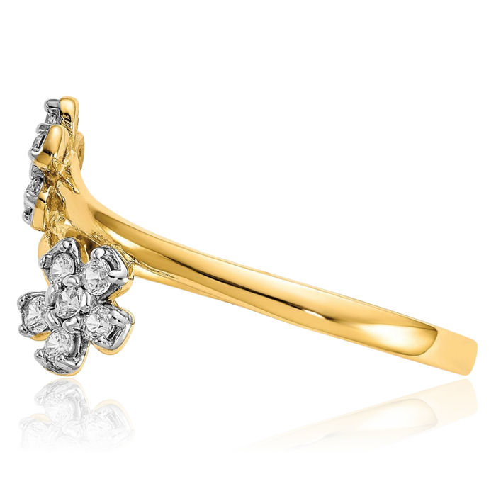 10K Solid Yellow Gold Double Flower Cubic Zirconia CZ Ring