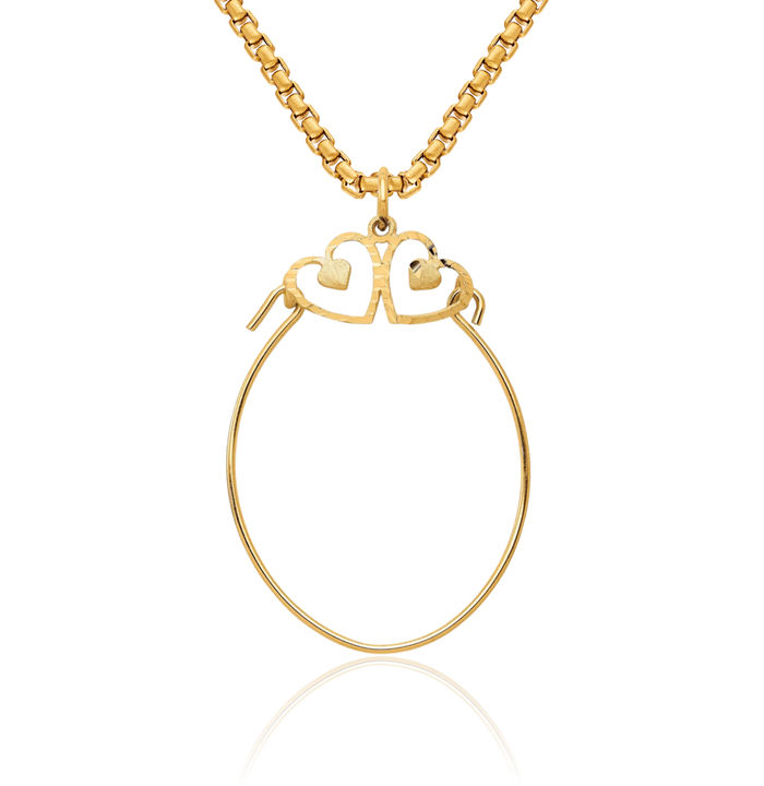 10K Solid Yellow Gold Double Heart Necklace Love Pendant Charm Holder