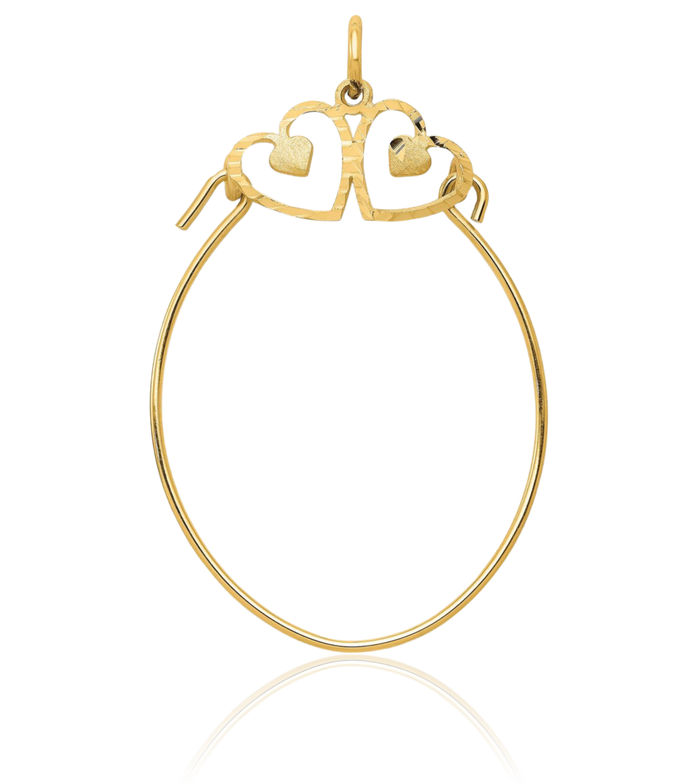 10K Solid Yellow Gold Double Heart Necklace Love Pendant Charm Holder