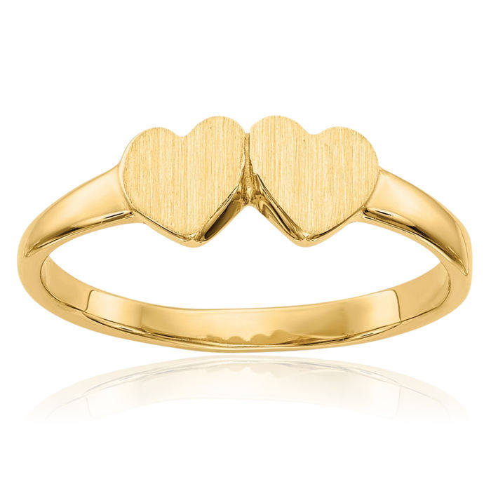 10K Solid Yellow Gold Double Heart Ring Love Band