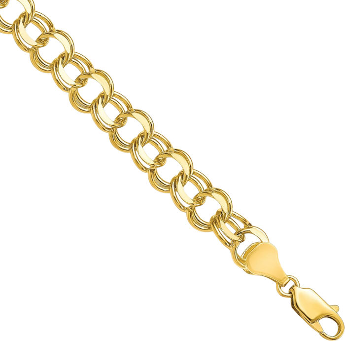 10K Solid Yellow Gold Double Link Chain Charm Bracelet