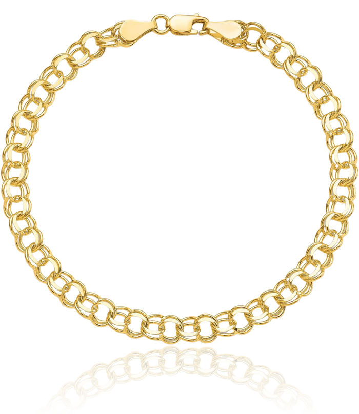 10K Solid Yellow Gold Double Link Chain Charm Bracelet