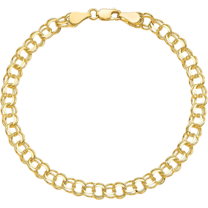 10K Solid Yellow Gold Double Link Chain Charm Bracelet