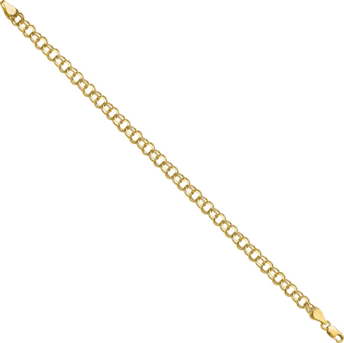 10K Solid Yellow Gold Double Link Chain Charm Bracelet