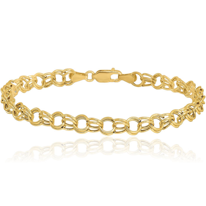 10K Solid Yellow Gold Double Link Chain Charm Bracelet