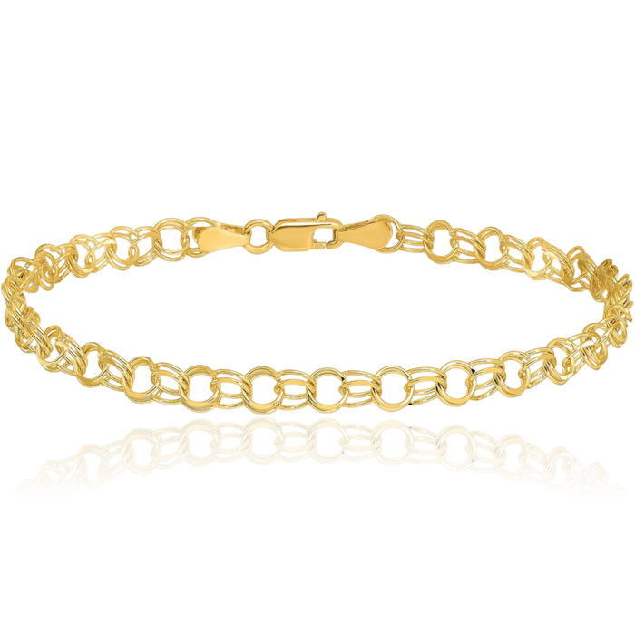 10K Solid Yellow Gold Double Link Chain Charm Bracelet