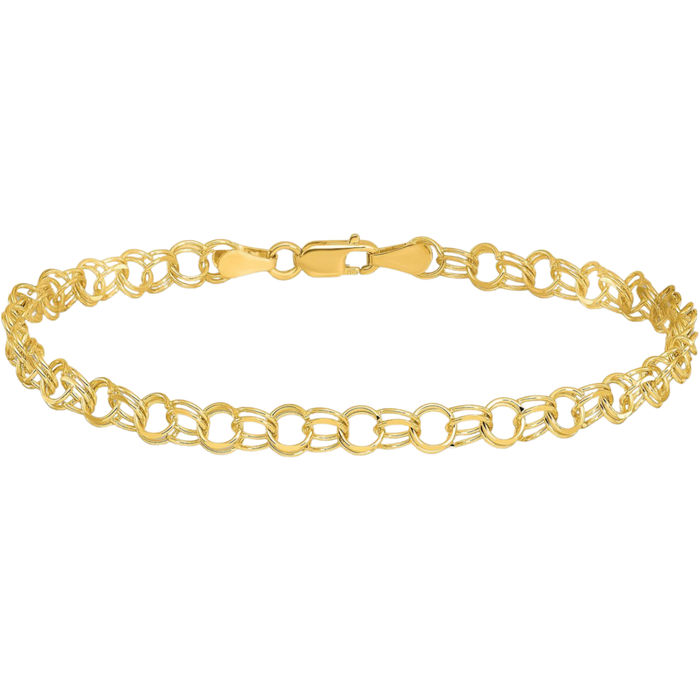 Real 10K Yellow Gold 4mm Double Link Chain sale Bracelet