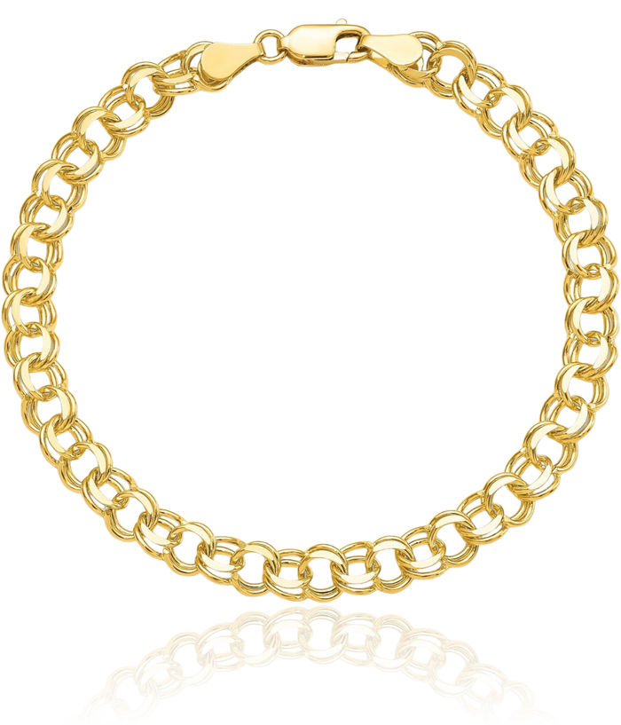 10K Solid Yellow Gold Double Link Chain Charm Bracelet