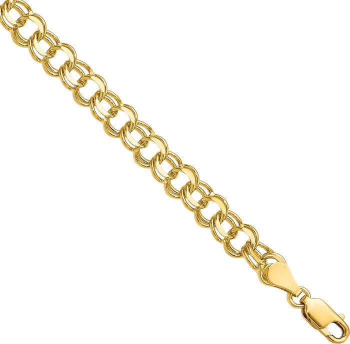 10K Solid Yellow Gold Double Link Chain Charm Bracelet