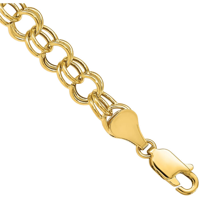 10K Solid Yellow Gold Double Link Chain Charm Bracelet