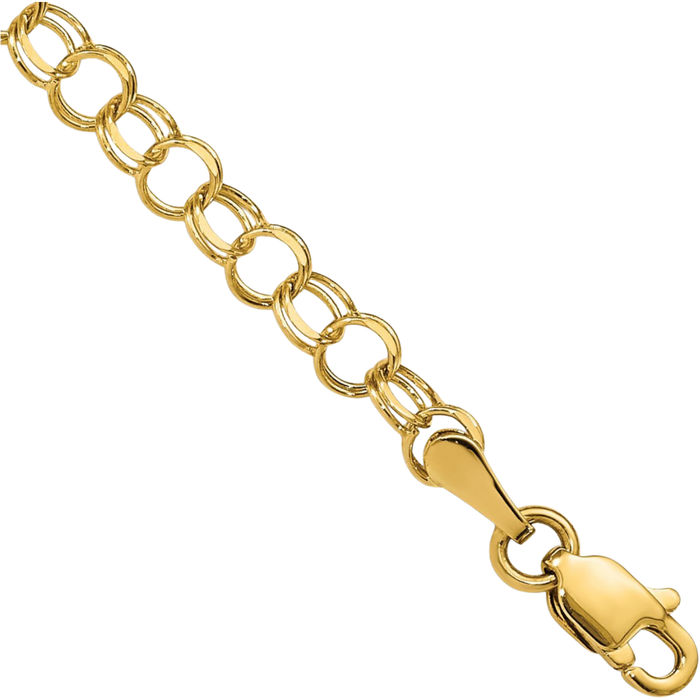 10K Solid Yellow Gold Double Link Chain Charm Bracelet