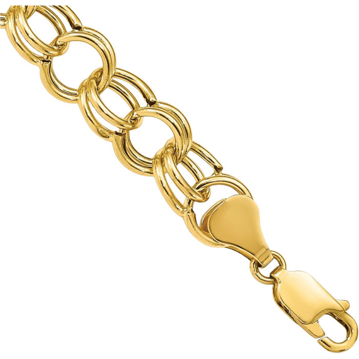 10K Solid Yellow Gold Double Link Chain Charm Bracelet