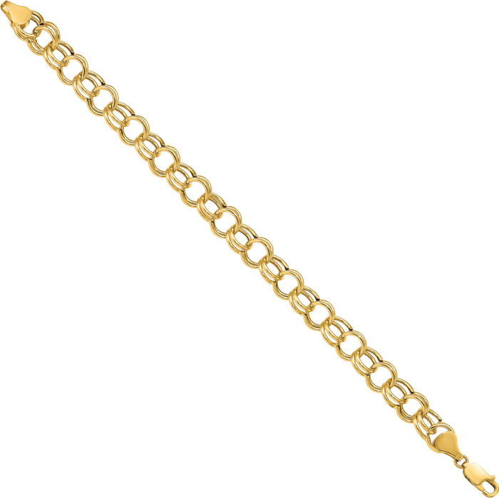 10K Solid Yellow Gold Double Link Chain Charm Bracelet