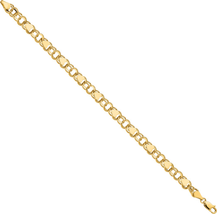 10K Solid Yellow Gold Double Link Heart Charm Bracelet