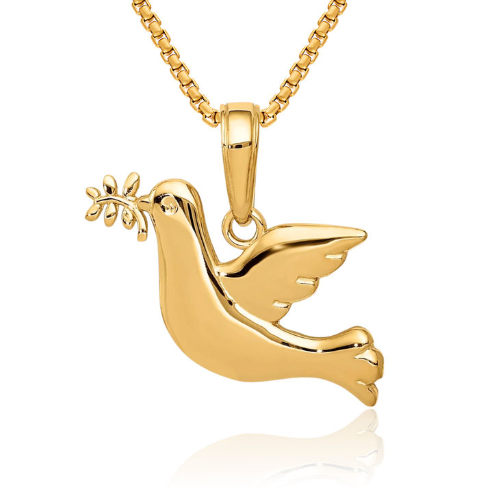 10K Solid Yellow Gold Dove Symbol Peace Love Holy Spirit Bird Necklace Religious Chain Pendant Christian Charm