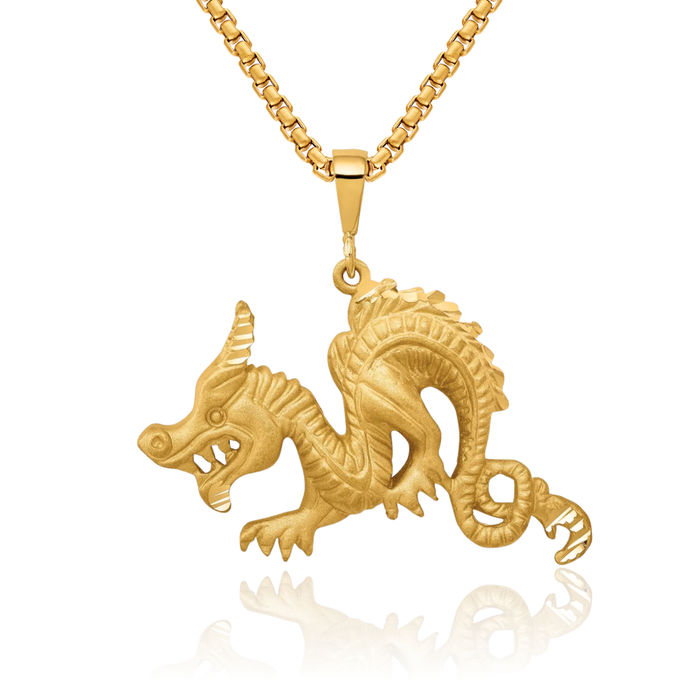 10K Solid Yellow Gold Dragon Necklace Chain Pendant Charm