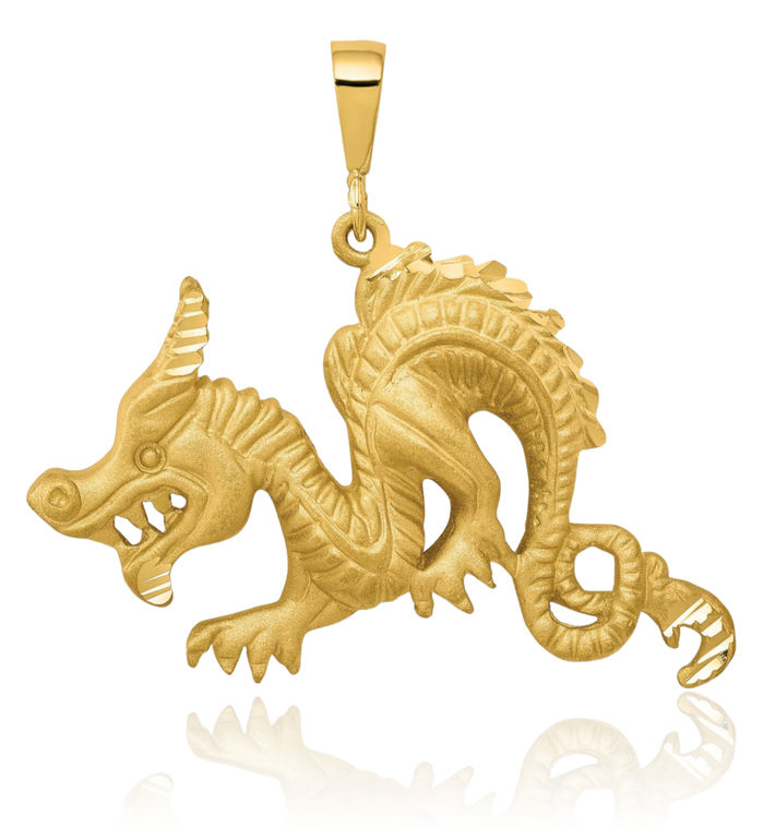 10K Solid Yellow Gold Dragon Necklace Chain Pendant Charm