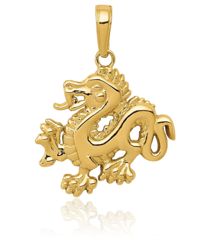 10K Solid Yellow Gold Dragon Necklace Chain Pendant Charm