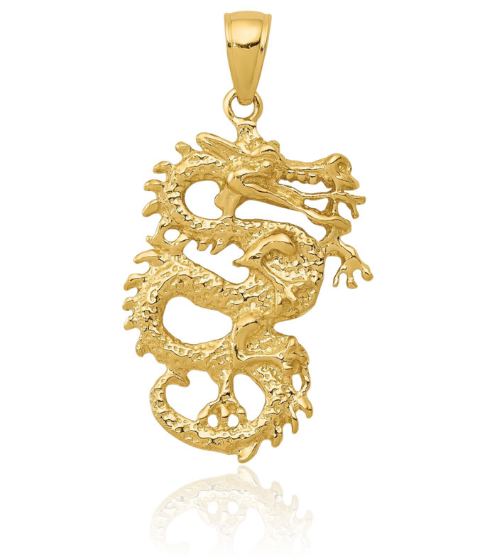 10K Solid Yellow Gold Dragon Necklace Chain Pendant Charm