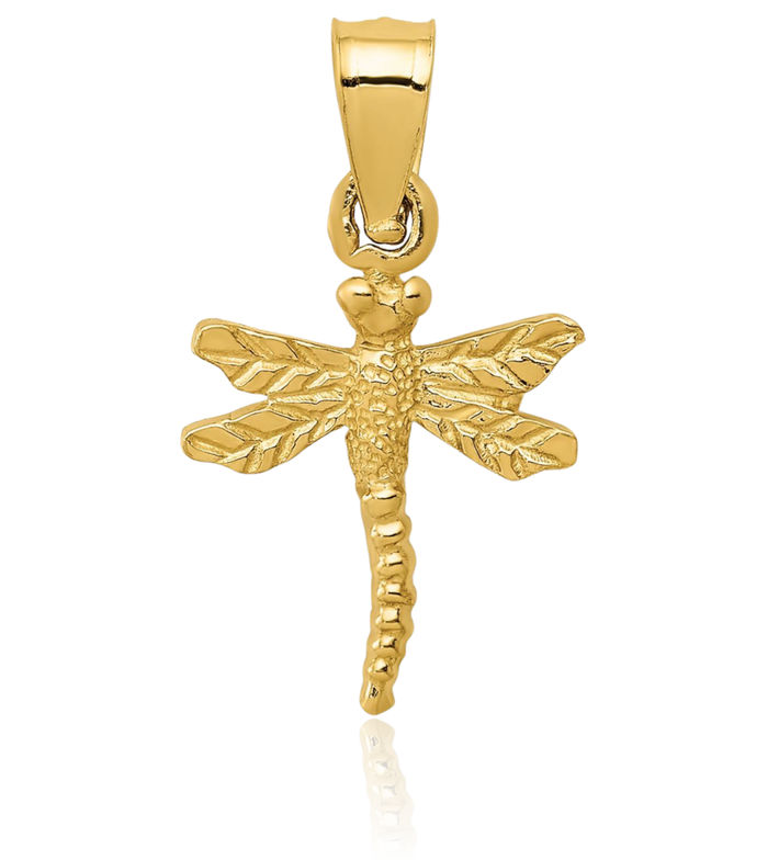 10K Solid Yellow Gold Dragonfly Necklace Chain Pendant Charm