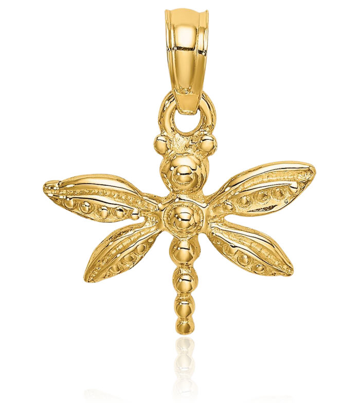 10K Solid Yellow Gold Dragonfly Wings Necklace Chain Pendant Charm
