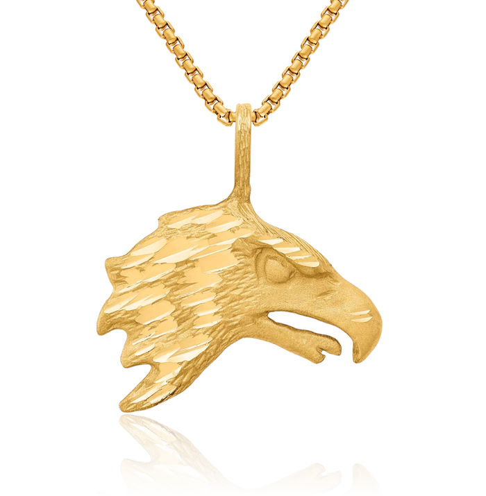 10K Solid Yellow Gold Eagle Symbol of Strength Freedom Hawk Bird Head Necklace Chain Pendant Charm