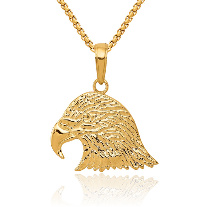 10K Solid Yellow Gold Eagle Symbol of Strength Freedom Hawk Bird Head Necklace Chain Pendant Charm