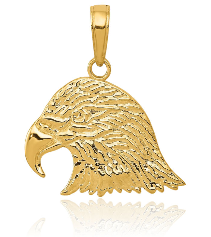 10K Solid Yellow Gold Eagle Symbol of Strength Freedom Hawk Bird Head Necklace Chain Pendant Charm