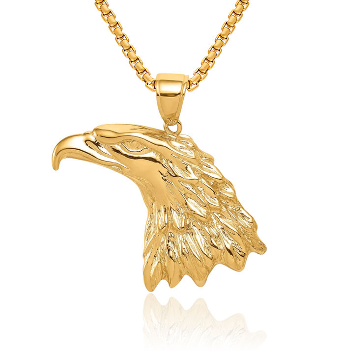 10K Solid Yellow Gold Eagle Symbol of Strength Freedom Hawk Bird Head Necklace Chain Pendant Charm