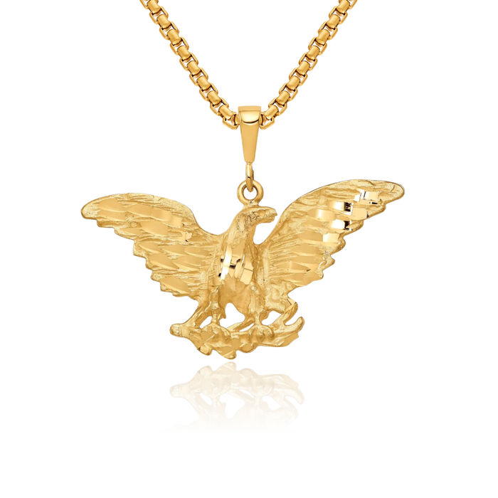 10K Solid Yellow Gold Eagle Symbol of Strength Freedom Hawk Bird Necklace Chain Pendant Charm