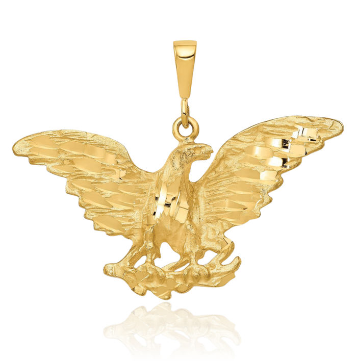 10K Solid Yellow Gold Eagle Symbol of Strength Freedom Hawk Bird Necklace Chain Pendant Charm