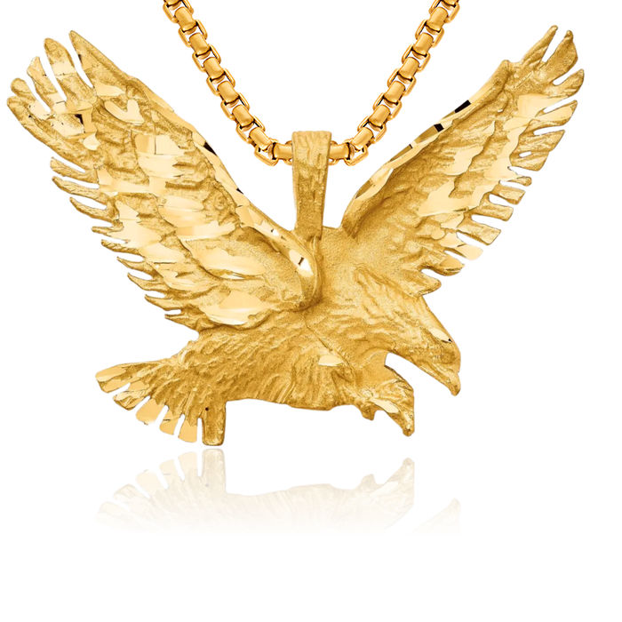 10K Solid Yellow Gold Eagle Symbol of Strength Freedom Hawk Bird Necklace Chain Pendant Charm W Sandblast