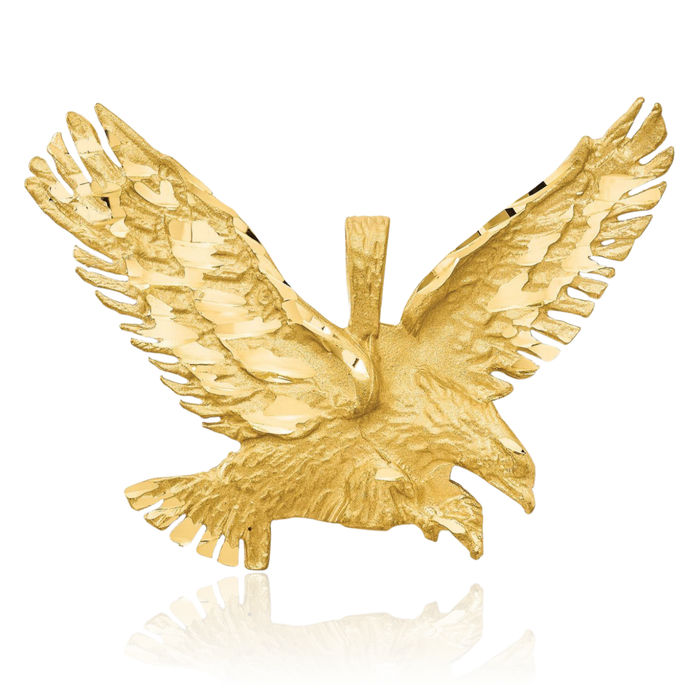 10K Solid Yellow Gold Eagle Symbol of Strength Freedom Hawk Bird Necklace Chain Pendant Charm W Sandblast