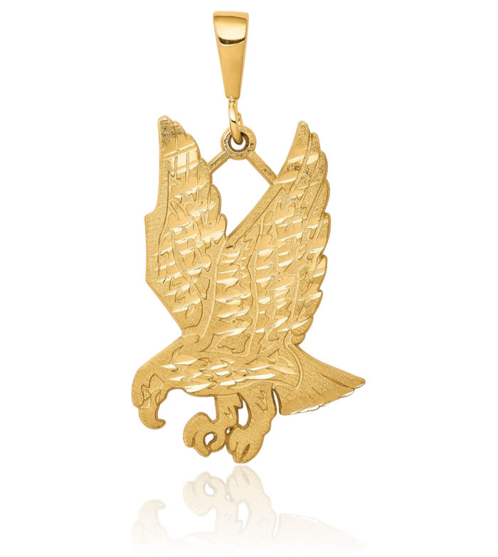 10K Solid Yellow Gold Eagle Symbol of Strength Freedom Hawk Bird Necklace Chain Pendant Charm