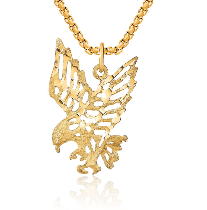 10K Solid Yellow Gold Eagle Symbol of Strength Freedom Hawk Bird Necklace Chain Pendant Charm