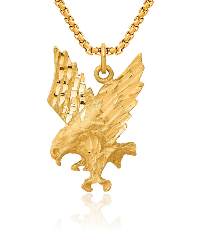 10K Solid Yellow Gold Eagle Symbol of Strength Freedom Hawk Bird Necklace Chain Pendant Charm