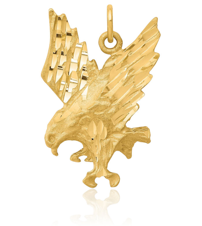 10K Solid Yellow Gold Eagle Symbol of Strength Freedom Hawk Bird Necklace Chain Pendant Charm