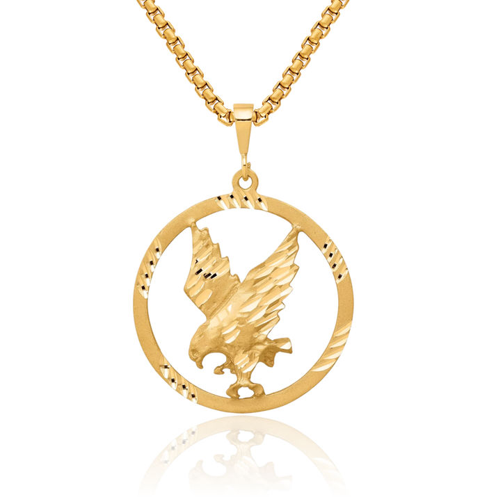 10K Solid Yellow Gold Eagle Symbol of Strength Freedom Hawk Bird Necklace Chain Pendant Charm