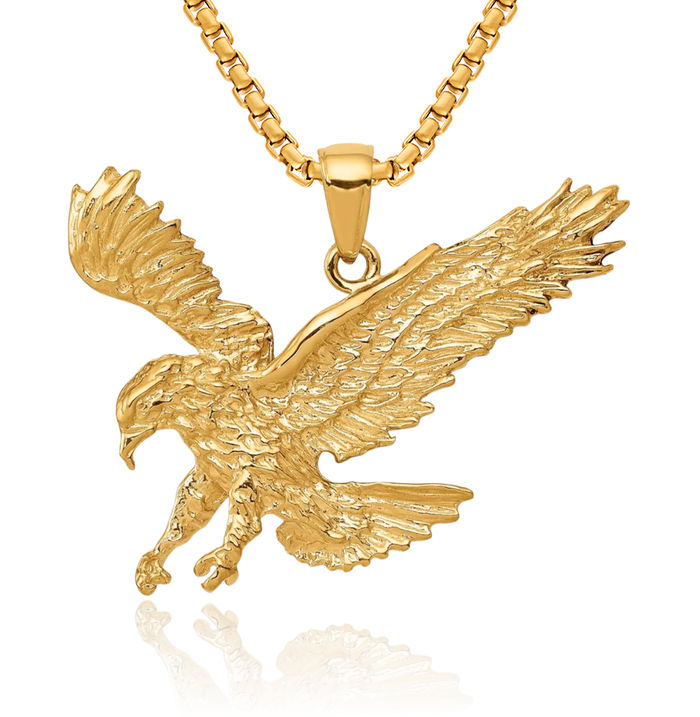 10K Solid Yellow Gold Eagle Symbol of Strength Freedom Hawk Bird Necklace Chain Pendant Charm