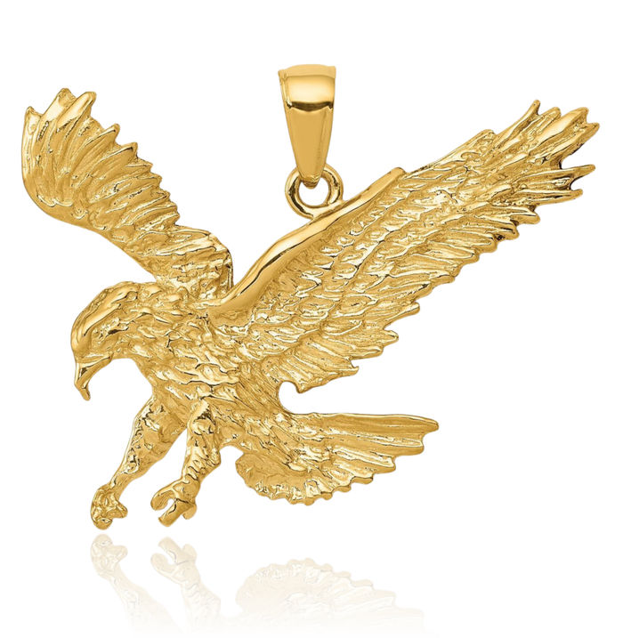 10K Solid Yellow Gold Eagle Symbol of Strength Freedom Hawk Bird Necklace Chain Pendant Charm