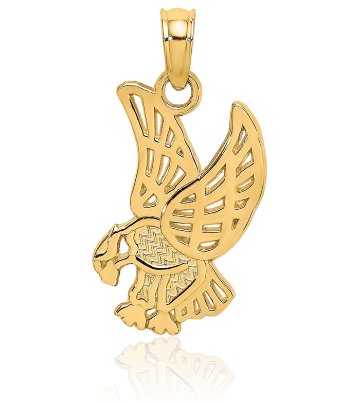 10K Solid Yellow Gold Eagle Symbol of Strength Freedom Hawk Bird Necklace Chain Pendant Charm