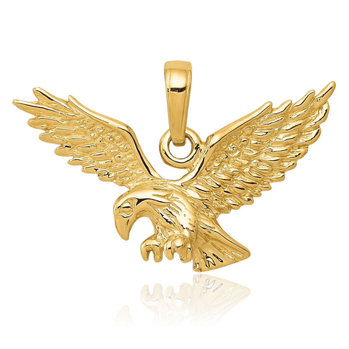 10K Solid Yellow Gold Eagle Symbol of Strength Freedom Hawk Bird Necklace Chain Pendant Charm