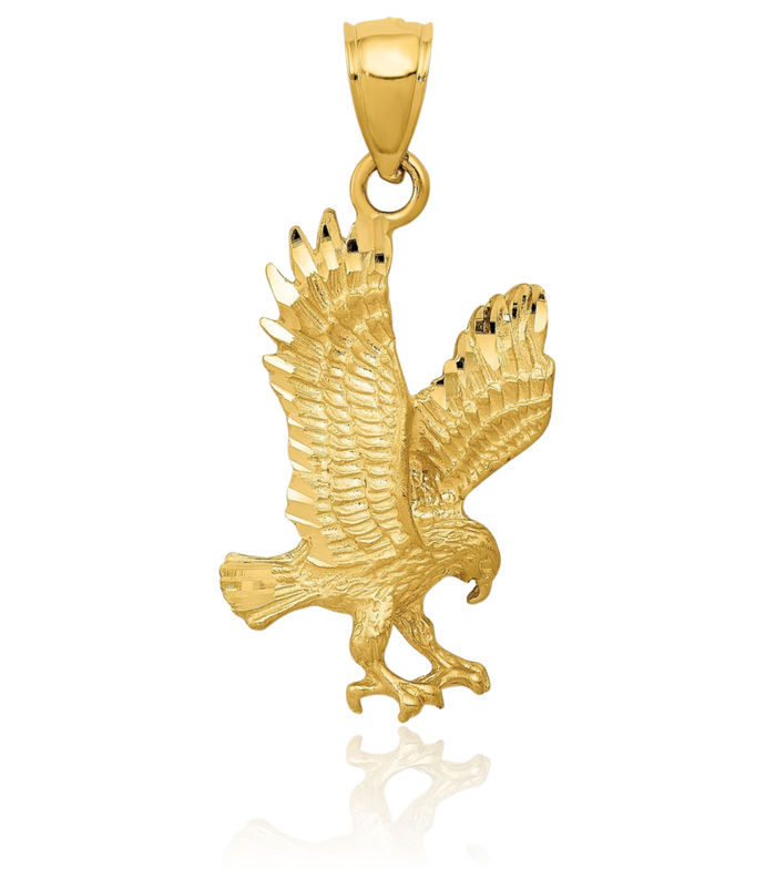 10K Solid Yellow Gold Eagle Symbol of Strength Freedom Hawk Bird Necklace Chain Pendant Charm