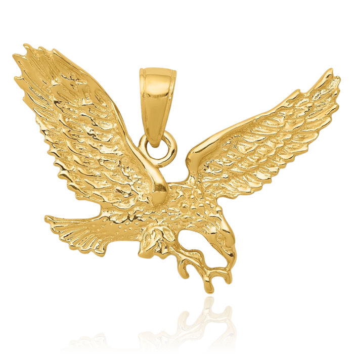 10K Solid Yellow Gold Eagle Symbol of Strength Freedom Hawk Bird Necklace Chain Pendant Charm