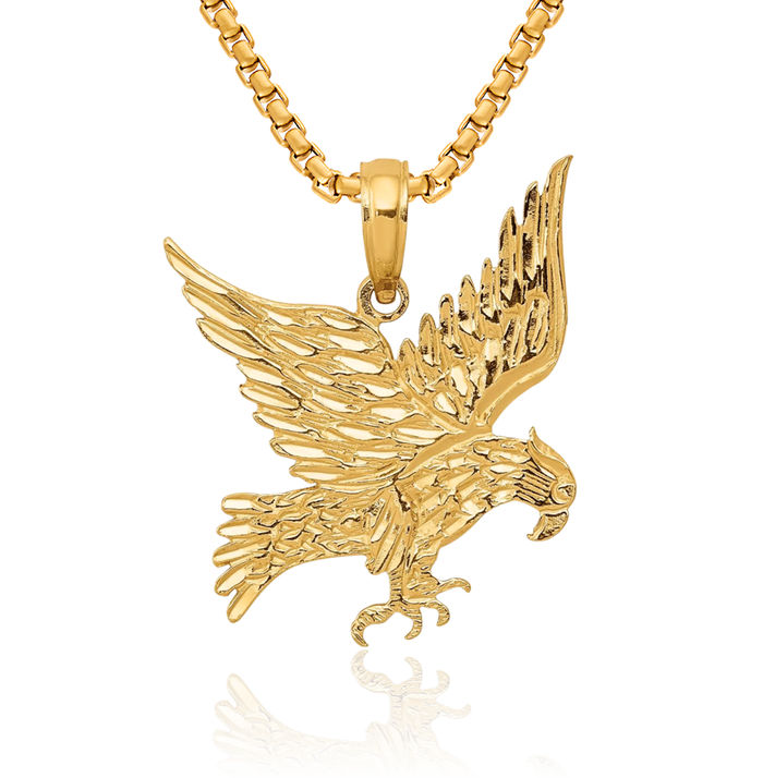 10K Solid Yellow Gold Eagle Symbol of Strength Freedom Hawk Bird Necklace Chain Pendant Charm